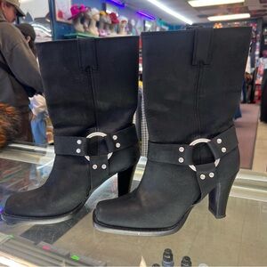 Michael Kors Black Heeled Boots with Silver Accents